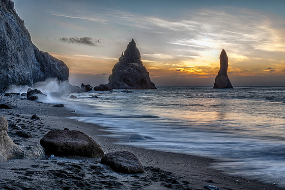 Reynisdrangar Stacks  from Reynisfjara Beach