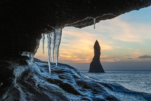 Reynisdrangar Stack and Icicles