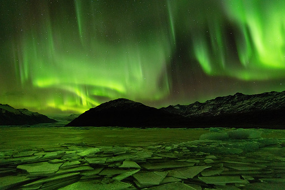 Aurora Borealis from Heinabergslón Glacial Lagoon -3