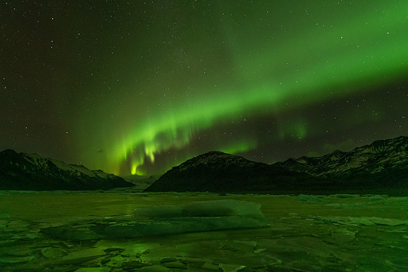Aurora Borealis from Heinabergslón Glacial Lagoon -2