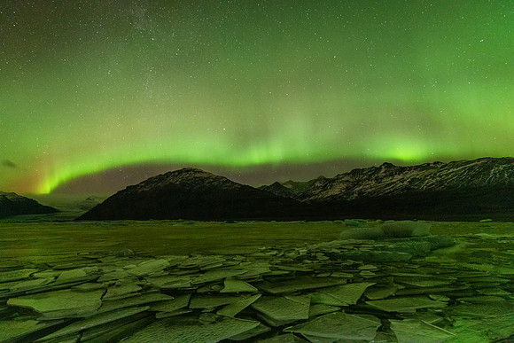 Aurora Borealis from Heinabergslón Glacial Lagoon -1