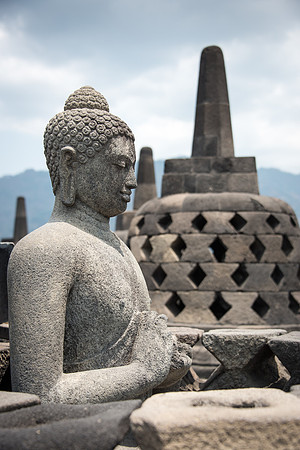 Borobudur Lattice Stupas and Buddha Statue -2