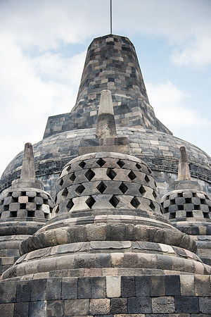 Borobudur Lattice Stupas and Central Stupa