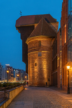 Gdansk Great Crane and Wall at Night