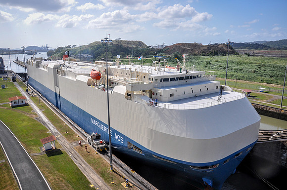 Car Transporter Ship Navigating Miraflores Locks -2