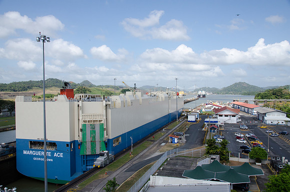 Car Transporter Ship Navigating Miraflores Locks -11