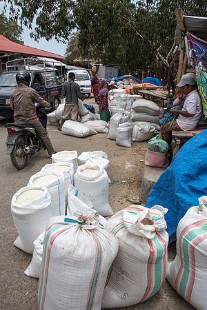 Bags of Rice in Food Market