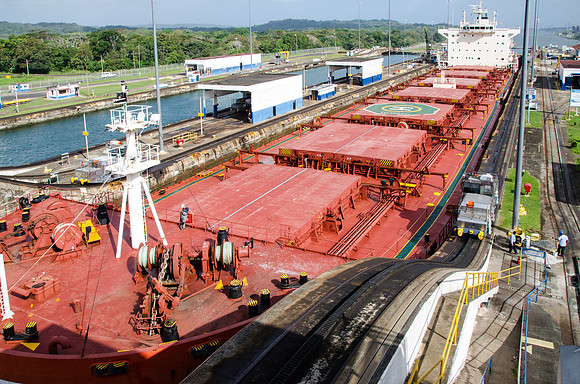 Bulk Carrier 'Panamax' Ship Navigating Gatun Locks -7