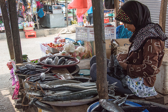 Lady Selling Fish in Food Market