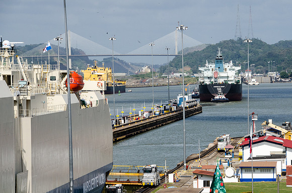 Car Transporter Ship Navigating Miraflores Locks -12